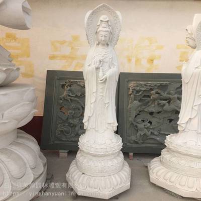 漢白玉石雕觀音像 滴水南海送子觀音菩薩雕塑的供奉意義與市場價(jià)格探析