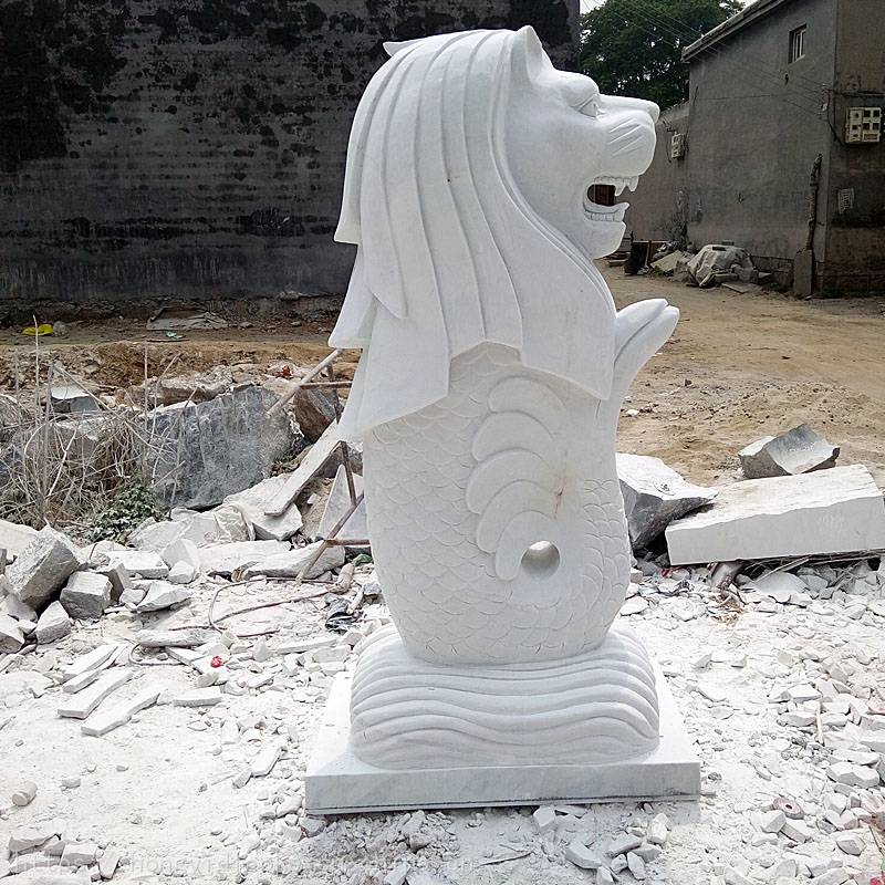 石雕魚尾獅噴泉 漢白玉中的神韻與傳承